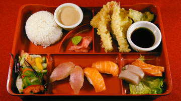 Mt. Fuji deluxe bento with sushi, sashimi and tempura